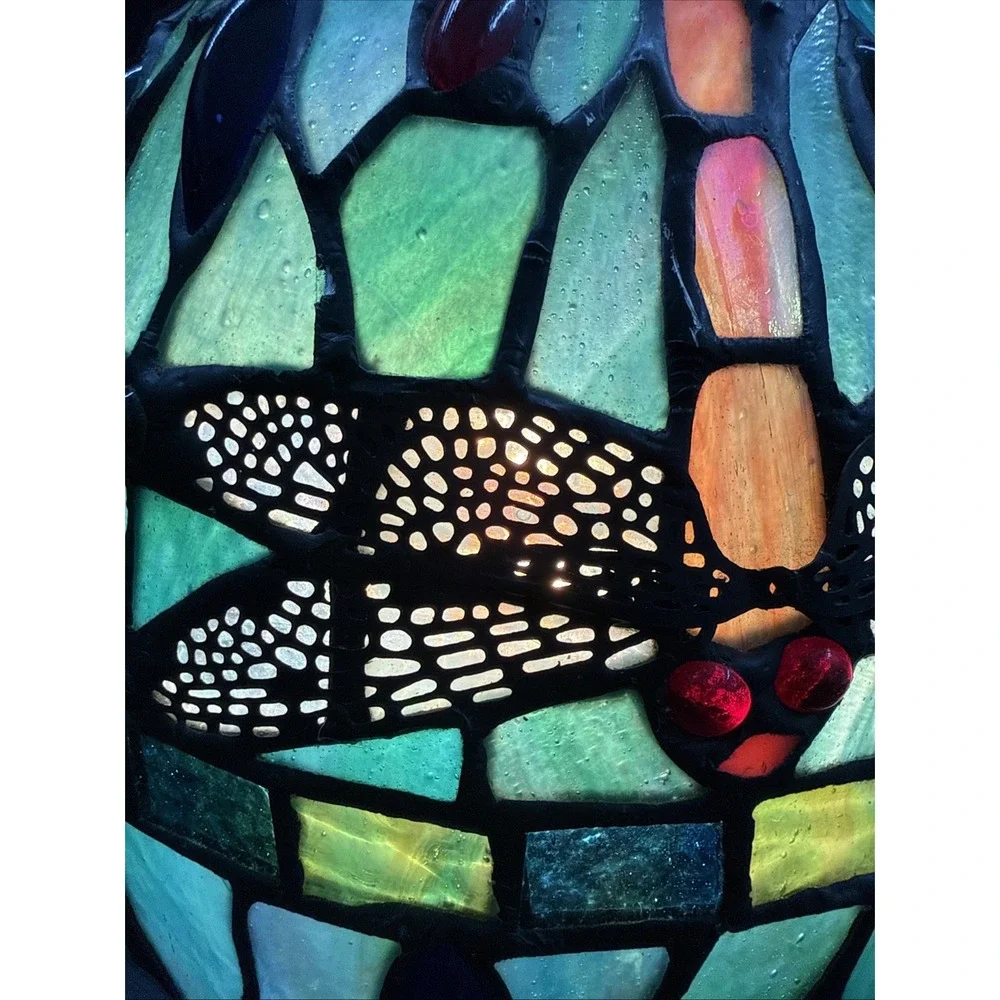 Dale Tiffany Dragonfly Motif Egg Shaped Stained Glass Accent Lamp